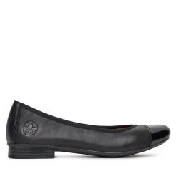 Baleriny Rieker. Czarne balerinki damskie Rieker, bez wzorów, bez obcasa, bez zapięcia. Za 209.99 zł.