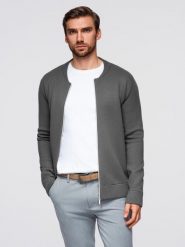 Męski sweter gładki na zamek – grafitowy V2 - Rozmiar: XXL. Szare swetry męskie Ombre Clothing, m, bez wzorów, z dzianiny, bez kołnierzyka, bez ramiączek. Za 239.99 zł.