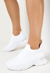 Białe Buty Sportowe na Grubej Podeszwie z Elastyczną Cholewką Tyla. Białe obuwie sportowe damskie Born2be, na lato, bez wzorów, bez zapięcia. Za 54.99 zł.