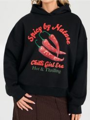 Dresowa bluza hoodie z kontrastowym nadrukiem - czarny. Czarne bluzy damskie Sinsay, l, bez wzorów, z dresówki, bez ramiączek, bez kaptura. Za 49.99 zł.