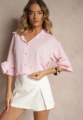 Różowa Koszula Ozdobiona Kwiatami 3DTenisela. Czerwone koszule damskie Renee, bez wzorów, z jeansu, klasyczne, bez kołnierzyka, bez ramiączek. Za 59.99 zł.