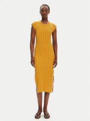 PINKO Sukienka dzianinowa 104745 A2FR Brązowy Regular Fit. Brązowe sukienki damskie Pinko, l, bez wzorów, z dzianiny, bez kołnierzyka, bez ramiączek. Za 659.99 zł.