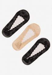 Beżowo-Czarne Skarpety o Kroju Balerinek z Koronki 3-Pack Tilovira. Brązowe skarpetki damskie Born2be, bez wzorów, z koronki. Za 11.99 zł.