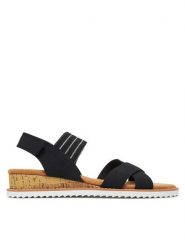 Skechers Sandały BOBS Desert Kiss-Shore Enough 114130/BLK Czarny. Czarne sandały damskie Skechers, bez wzorów, z materiału, bez obcasa, na koturnie, bez zapięcia. Za 129.99 zł.