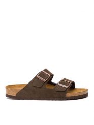 Birkenstock Klapki Arizona zamsz 0951313 Brązowy. Brązowe klapki damskie Birkenstock, bez wzorów, ze skóry, bez obcasa, bez zapięcia. Za 459.99 zł.
