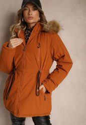 Brązowa Zimowa Kurtka Parka Ozdobiona Futerkiem Sianila. Brązowe kurtki damskie Renee, na zimę, l, z aplikacjami, z jeansu, bez kaptura. Za 289.99 zł.
