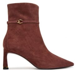Botki Coccinelle. Brązowe botki damskie Coccinelle, bez wzorów, bez obcasa, na słupku, bez zapięcia. Za 1,299.00 zł.