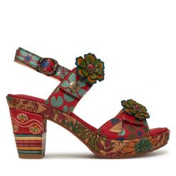 Sandały Laura Vita. Czerwone sandały damskie Laura Vita, bez wzorów, bez obcasa, na słupku, bez zapięcia. Za 209.99 zł.