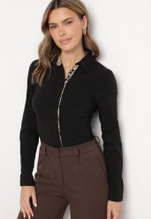 Czarna Koszula z Bawełną i Ozdobną Panterką Edirithia. Czarne koszule damskie Born2be, xs, bez wzorów, z bawełny, eleganckie, bez kołnierzyka, bez ramiączek. Za 14.99 zł.