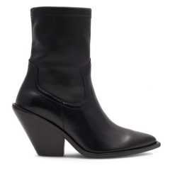 Kowbojki Badura. Czarne botki damskie Badura, bez wzorów, bez obcasa, na słupku, bez zapięcia. Za 279.99 zł.