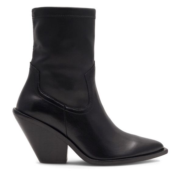 Kowbojki Badura. Czarne botki damskie Badura, bez wzorów, bez obcasa, na słupku, bez zapięcia. Za 279.99 zł.