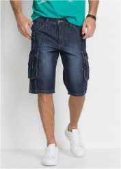 Bermudy jeansowe bojówki, regular fit. Niebieskie jeansy męskie bonprix, z denimu, eleganckie. Za 147.99 zł.