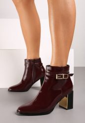 Bordowe Lakierowane Botki na Ozdobnym Słupku Niriane. Czerwone botki damskie Born2be, bez wzorów, z jeansu, eleganckie, bez obcasa, na obcasie, bez zapięcia. Za 69.99 zł.
