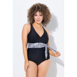 Damski Strój kąpielowy dekolt typu halter miękkie miseczki kokarda. Czarne stroje kąpielowe damskie Ulla Popken, plus size, bez wzorów, z elastanu. Za 294.99 zł.