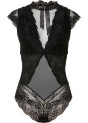 Body z delikatnej koronki. Czarne body bonprix, bez wzorów, z koronki. Za 109.99 zł.