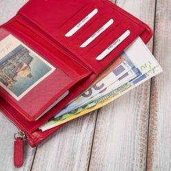 Paolo Peruzzi Portfel damski skórzany w kolorze malinowym duży pleciony AY-08-RD. Różowe portfele damskie Paolo Peruzzi. Za 153.82 zł.