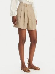 Eleh Bermudy SS260320 Beżowy Relaxed Fit. Brązowe szorty damskie Eleh, bez wzorów, ze lnu. Za 629.99 zł.