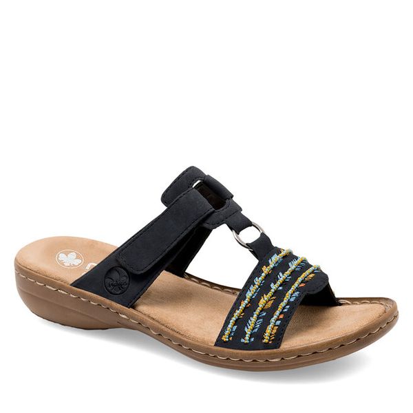 Klapki Rieker. Niebieskie klapki damskie Rieker, bez wzorów, bez obcasa, bez zapięcia. Za 279.99 zł.