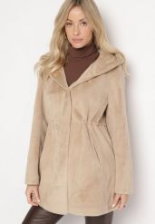 Beżowa Kurtka ze Sztucznego Futerka z Kapturem Innalitha. Brązowe kurtki damskie Born2be, xl, bez wzorów, z kapturem. Za 169.99 zł.