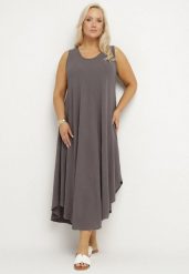 Szara Rozkloszowana Sukienka z Bawełną Nairilo. Szare sukienki damskie Born2be, na spacer, na lato, xl, bez wzorów, z bawełny, eleganckie, bez kołnierzyka, bez ramiączek, midi, rozkloszowane. Za 74.99 zł.