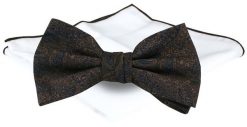 Mucha Męska z Poszetką - Chattier - Ciemny Brąz, Granatowe Akcenty. Krawaty i muchy Chattier, bez wzorów, eleganckie. Za 65.00 zł.