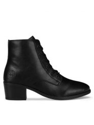 Rieker Botki 73930-00 Czarny. Czarne botki damskie Rieker, bez wzorów, z materiału, bez obcasa, na słupku, bez zapięcia. Za 295.99 zł.