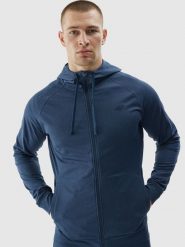 4F Bluza treningowa regular szybkoschnąca męska - granatowa S. Niebieskie bluzy sportowe męskie 4F, m, bez wzorów, z dzianiny, z kapturem, na fitness i siłownię. W wyprzedaży za 99.99 zł.