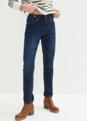 Dżinsy Boyfriend Mid Waist, ze stretchem. Niebieskie jeansy damskie bonprix, bez wzorów, z jeansu. Za 129.99 zł.