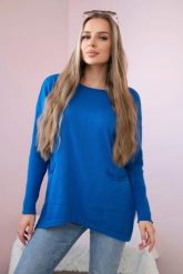 Sweter z kieszeniami z przodu chabrowy. Niebieskie swetry nierozpinane damskie KESI, na jesień, l, bez wzorów, z jeansu, eleganckie, bez kołnierzyka, plus size, bez ramiączek. Za 178.78 zł.