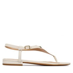 Sandały LAUREN RALPH LAUREN. Białe sandały damskie Lauren Ralph Lauren, bez wzorów, bez obcasa, na płaskiej podeszwie, bez zapięcia. Za 629.99 zł.