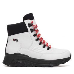 Trzewiki Rieker Revolution Lifestyle. Białe botki damskie Rieker Revolution Lifestyle, bez wzorów, bez obcasa, na płaskiej podeszwie, bez zapięcia. Za 455.00 zł.