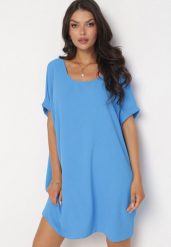 Niebieska Mini Sukienka z Krótkim Rękawem o Fasonie Nietoperza Kharson. Niebieskie sukienki damskie Born2be, bez wzorów, boho, bez kołnierzyka, bez ramiączek, mini. Za 54.99 zł.