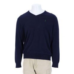 Second life - Męski sweter w kolorze granatowym - Jak nowy. Niebieskie swetry męskie Ralph Lauren, m, bez wzorów, sportowe, bez kołnierzyka, bez ramiączek. Za 212.96 zł.