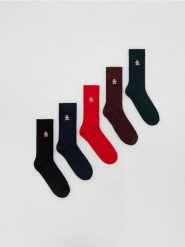 5 pack świątecznych skarpet - ciemnozielony. Zielone skarpety męskie Reserved, bez wzorów. Za 59.99 zł.