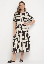 Czarna Wiskozowa Sukienka z Geometrycznym Wzorem Filarin. Czarne sukienki damskie Born2be, na co dzień, na wiosnę, l, bez wzorów, z wiskozy, eleganckie, bez kołnierzyka, bez ramiączek, midi, proste. Za 79.99 zł.