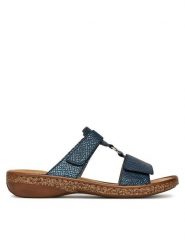 Rieker Klapki 628P9-14 Granatowy. Niebieskie klapki damskie Rieker, bez wzorów, z materiału, bez obcasa, bez zapięcia. Za 229.99 zł.