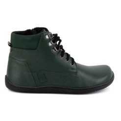 Olivier Damskie minimalistyczne buty skórzane zimowe barefoot 1262 zielone. Zielone botki damskie na zimę, bez wzorów, ze skóry, bez obcasa, bez zapięcia. Za 559.87 zł.