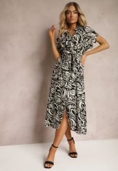 Czarna Sukienka o Koszulowym Kroju z Gumką w Talii z Materiałowym Paskiem i Guzikami Foliana. Czarne sukienki damskie Renee, na co dzień, l, bez wzorów, z bawełny, eleganckie, bez kołnierzyka, bez ramiączek, maxi, koszulowe. Za 129.99 zł.