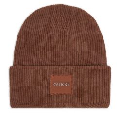 Czapka Guess. Brązowe czapki damskie Guess, na zimę, z aplikacjami. Za 154.99 zł.