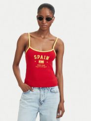 Guess Jeans Top W6YP20 K4202 Czerwony Slim Fit. Czerwone topy damskie Guess Jeans, l, z aplikacjami, z bawełny, bez kołnierzyka, bez ramiączek. Za 129.99 zł.