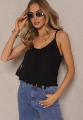 Czarny Basicowy Top z Bawełną Thireldi. Czarne topy damskie Renee, l, bez wzorów, z bawełny, biznesowe, bez kołnierzyka, bez ramiączek. Za 29.99 zł.
