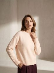 Luźny sweter z okrągłym dekoltem - kremowy. Białe swetry nierozpinane damskie Sinsay, l, bez wzorów, bez kołnierzyka, bez ramiączek. Za 49.99 zł.