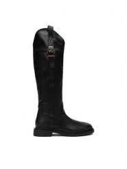 DeeZee Kozaki 13263-10 Czarny. Czarne kozaki damskie DeeZee, bez wzorów, z materiału, bez obcasa, na płaskiej podeszwie, bez zapięcia. Za 249.99 zł.