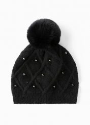 Czapka z pomponem. Czarne czapki damskie bonprix, bez wzorów, eleganckie. Za 49.99 zł.