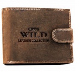 Portfel skórzany Always Wild N992L-CHM-BL j. brązowy. Brązowe portfele męskie Always Wild, bez wzorów, z nubiku. Za 44.99 zł.