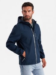 Kurtka męska SOFTSHELL z polarowym środkiem - granatowy V5 OM-JANP-0137 - M. Niebieskie kurtki męskie Ombre Clothing, m, bez wzorów, z elastanu, bez kaptura. Za 173.99 zł.