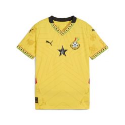 Młodzieżowa koszulka wyjazdowa Ghana 2025 PUMA Pelé Yellow Black. Żółta bluzki damskie Puma, m, z aplikacjami, młodzieżowe, bez kołnierzyka, bez ramiączek. Za 329.00 zł.