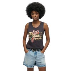 Damski tank top Superdry Vintage Logo Tokyo. Szare topy damskie Superdry, bez wzorów, vintage, bez kołnierzyka, bez ramiączek. W wyprzedaży za 160.35 zł.