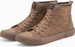 Ombre Męskie wysokie buty trampki z dekoracyjną lamówką brązowe V2 OM-FOTH-0158 43. Brązowe trampki męskie Ombre, bez wzorów, bez zapięcia. Za 169.99 zł.