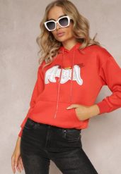 Pomarańczowa Ocieplona Bluza Kangurka z Nadrukiem Pralle. Brązowe bluzy damskie Renee, l, bez wzorów, casualowe, bez ramiączek, z kapturem. Za 79.99 zł.